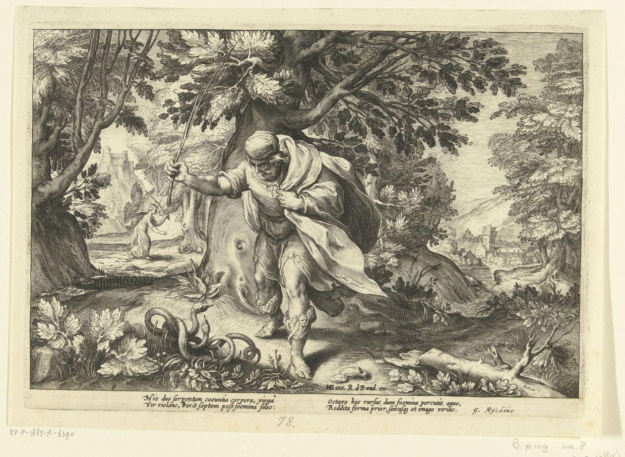提瑞西阿斯击打两条交配的蛇
奥维德《变形记 作者 Hendrick Goltzius（工作室）