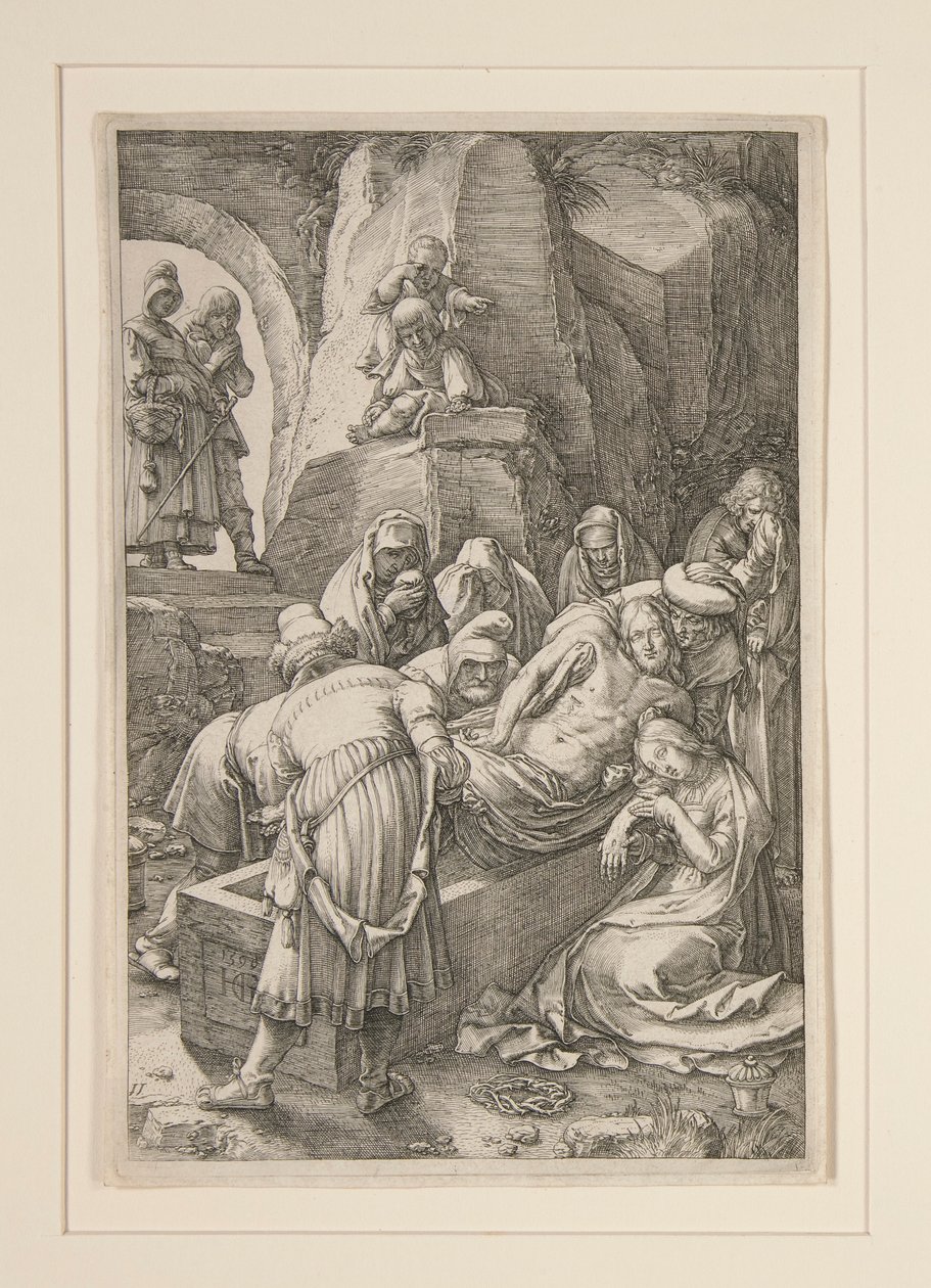 耶稣下葬》（The Entombment），选自《受难记》，12 幅版画系列中的第 11 幅 作者 亨德里克·戈尔齐乌斯