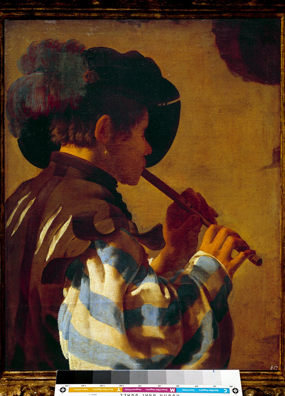 帕特演奏长笛。 Hendrik Ter Brugghen (1588-1629) Ec Hol 的绘画。 作者 亨德里克·布鲁格