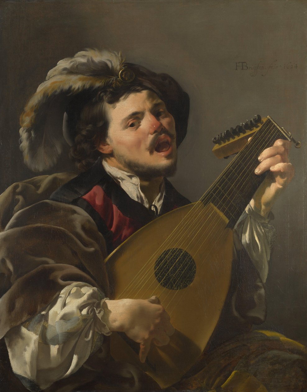 荷兰语：Zingende lute spelen man 一个人在弹琵琶 作者 亨德里克·布鲁格