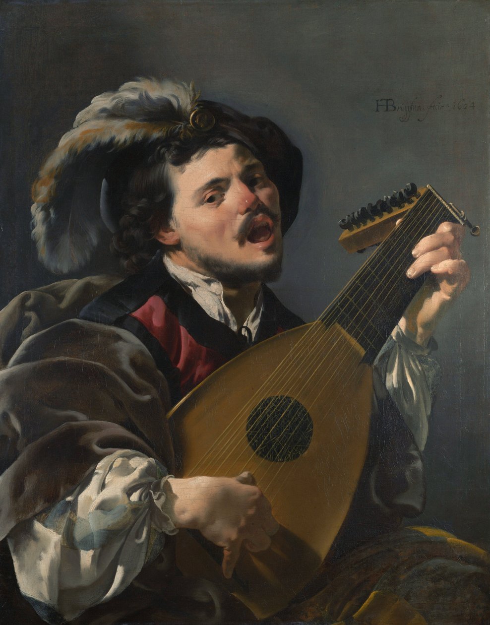 荷兰语：Zingende lute spelen man 一个人在弹琵琶 作者 亨德里克·布鲁格