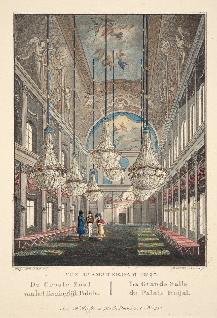 Vue d&39;Amsterdam No.37。皇宫的大厅。 La Grande Salle du Palais Roijal，1825年（手工彩色雕刻） 作者 亨德里克·格里特十个凯特