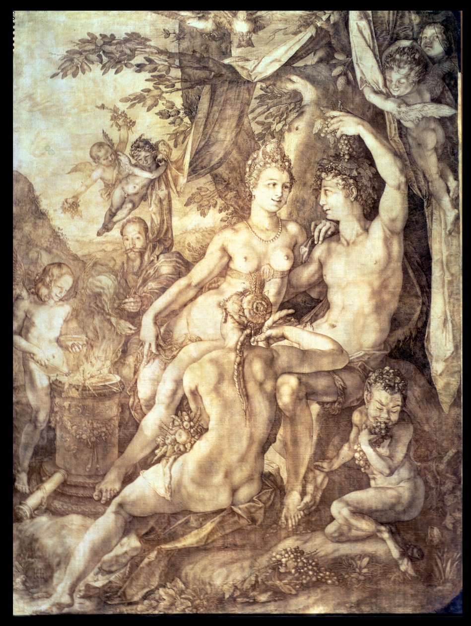 Bacchus，Venus和Ceres，c.1606（笔和棕色墨水） 作者 亨德里克·古尔齐乌斯（Hendrik Goltzius）