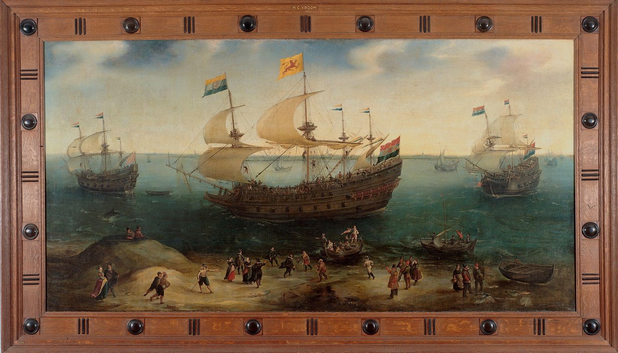 阿姆斯特丹四桅船 De Hollandse Tuyn 和其他船只在 Paulus van Caerden 指挥下从巴西返回 作者 亨德里克·科内利斯。房间