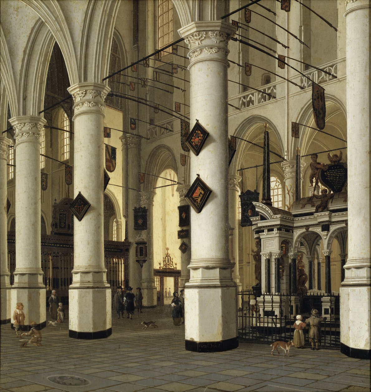Interieur de la nouvelle eglise de Delft - Interior of Nieuwe Kerk, Delft, by Vliet, Hendrick Cornelisz. van (1611-1675). Oil on wood. Dimension : 41x39 cm. Nationalmuseum Stockholm 作者 亨德里克·科尼利斯（Hendrik Cornelisz）。范弗利特