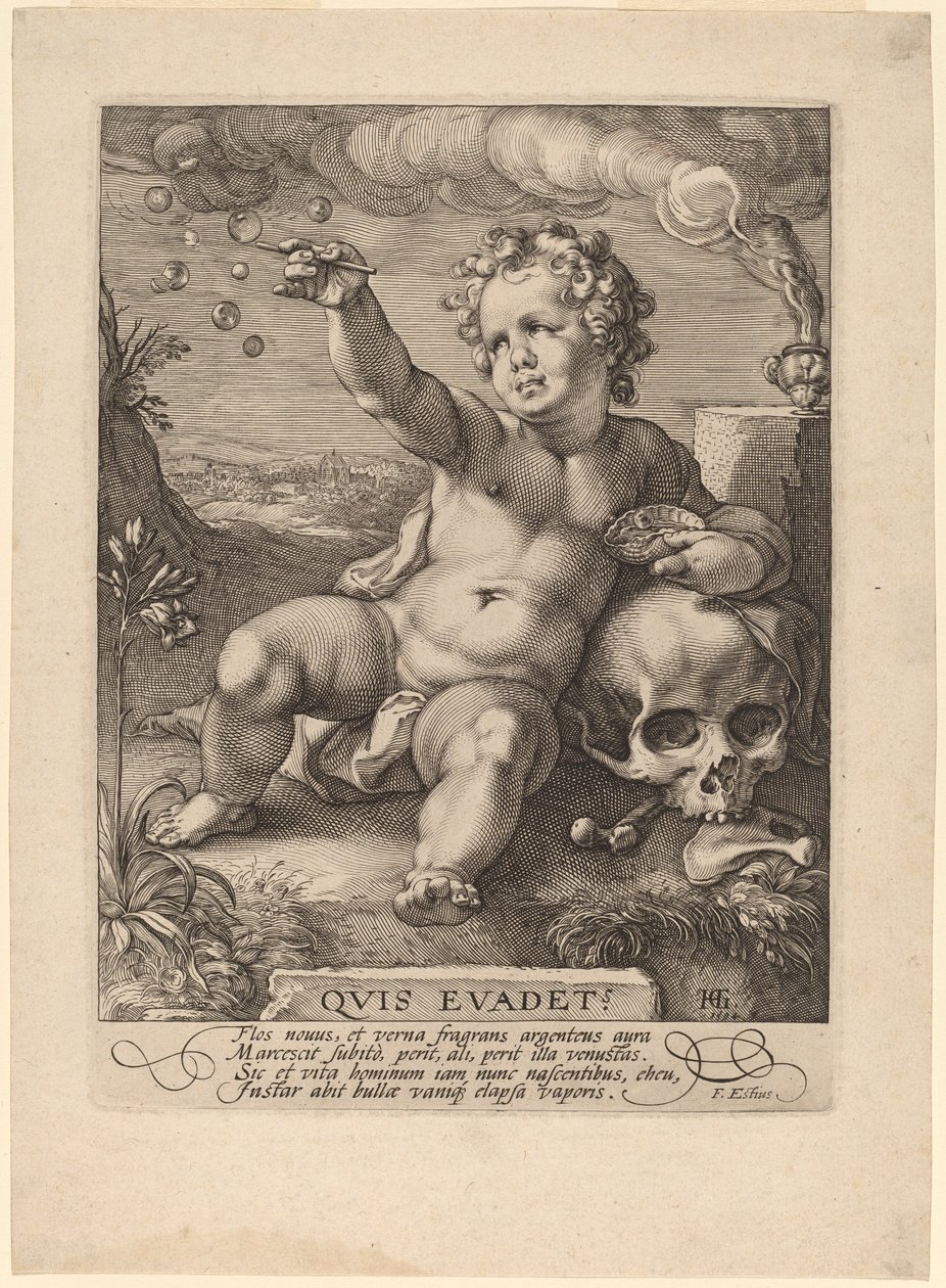 暂时性的寓言（"Homo Bulla"）。 作者 亨德里克·古尔齐乌斯（Hendrik Goltzius）