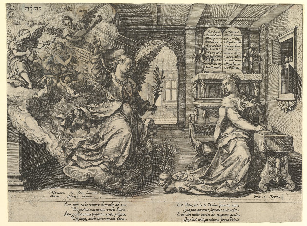 天使报喜，1594年。 作者 亨德里克·古尔齐乌斯（Hendrik Goltzius）