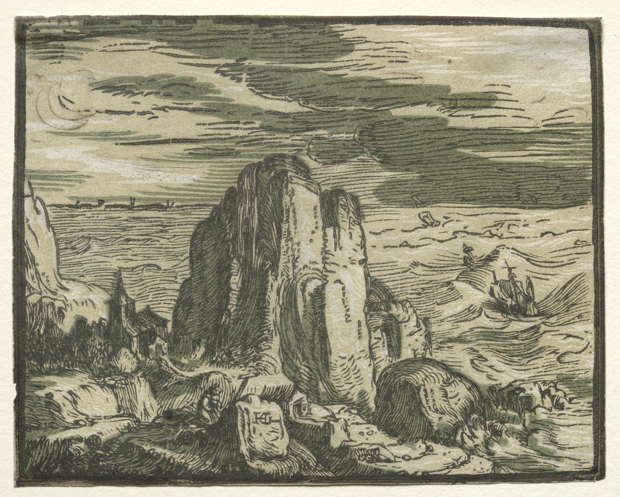 从一组4个景观中：悬崖峭壁。 作者 亨德里克·古尔齐乌斯（Hendrik Goltzius）