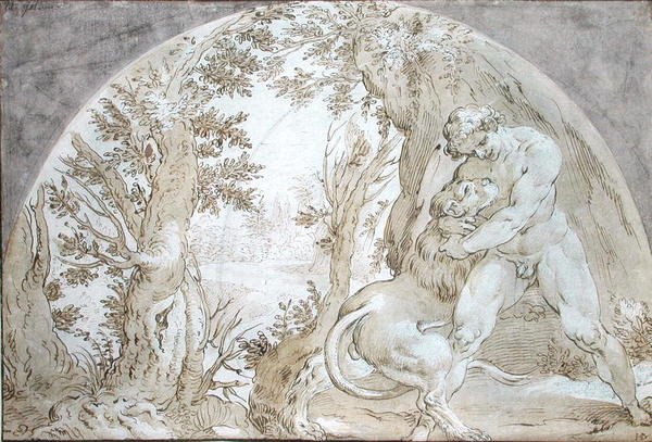 赫拉克勒斯和Nemean狮子 作者 亨德里克·古尔齐乌斯（Hendrik Goltzius）