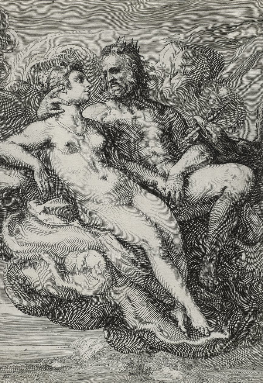 木星和朱诺，1593-94（在纸上雕刻） 作者 亨德里克·古尔齐乌斯（Hendrik Goltzius）