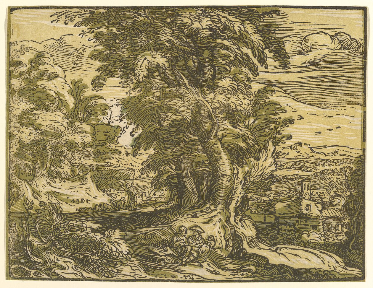 有坐着的夫妇的风景，1595年后。 作者 亨德里克·古尔齐乌斯（Hendrik Goltzius）