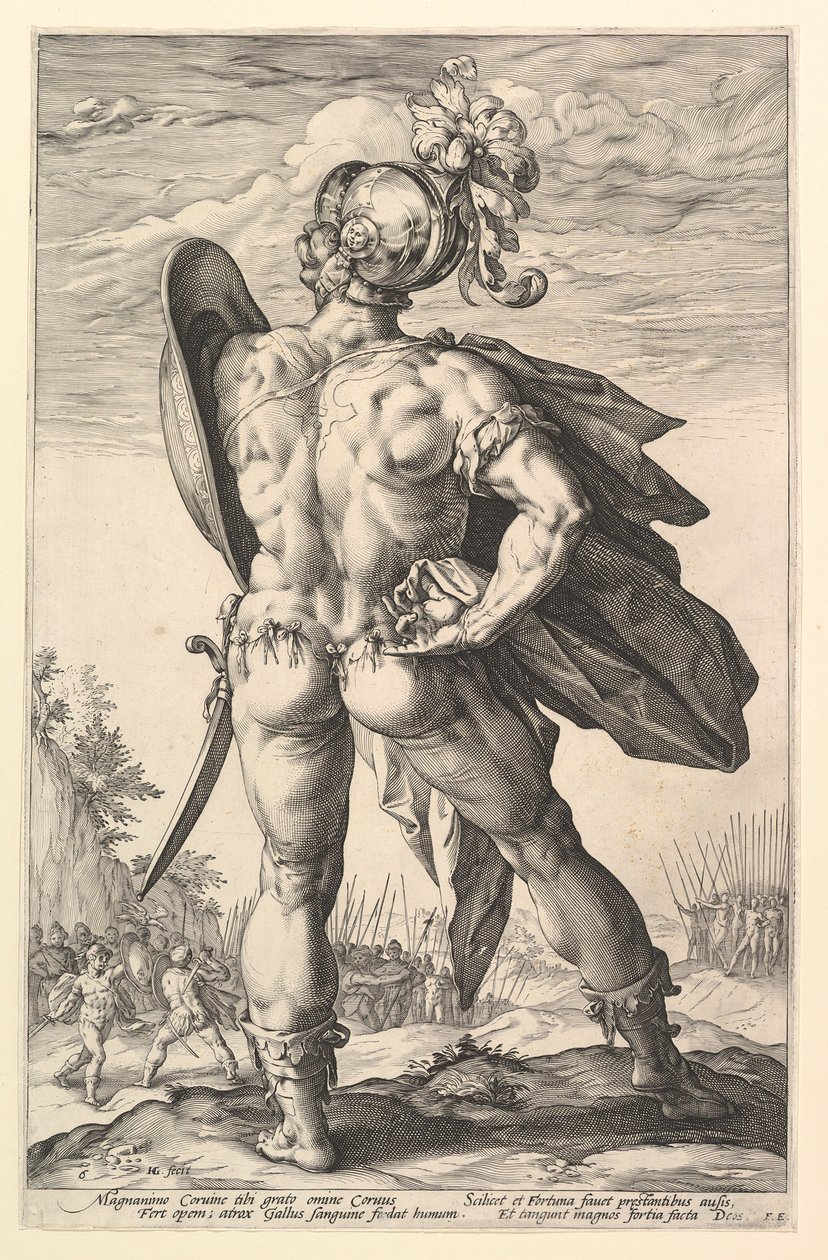Marcus Valerius，选自《罗马英雄》系列，1586年。 作者 亨德里克·古尔齐乌斯（Hendrik Goltzius）