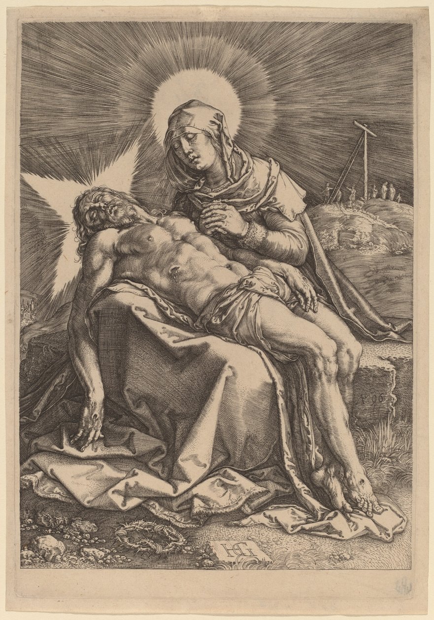 哀伤的圣母和她膝上死去的基督》（Pietà）。 作者 亨德里克·古尔齐乌斯（Hendrik Goltzius）