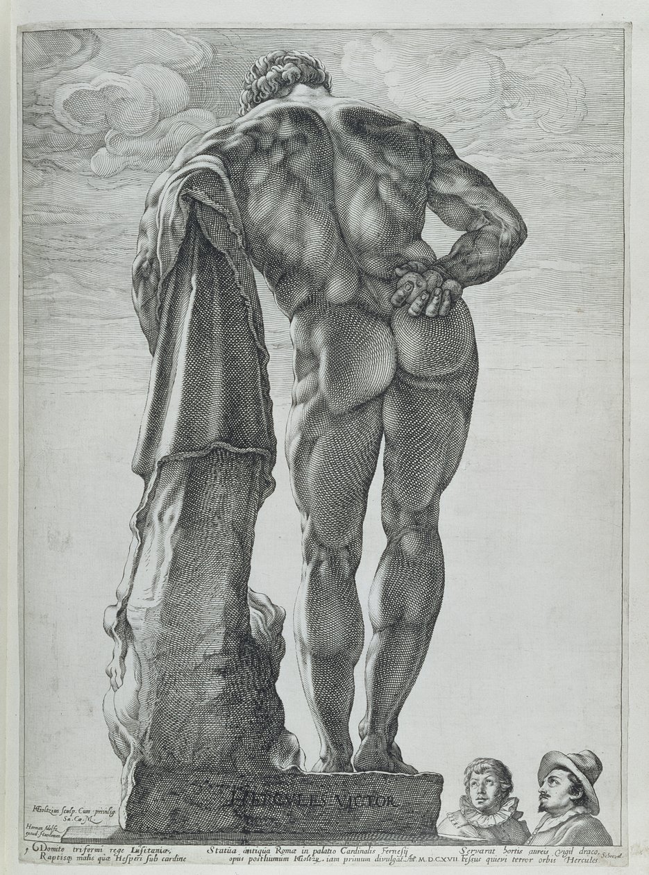 法尔内塞·大力士（铜雕刻）的后视图 作者 亨德里克·古尔齐乌斯（Hendrik Goltzius）