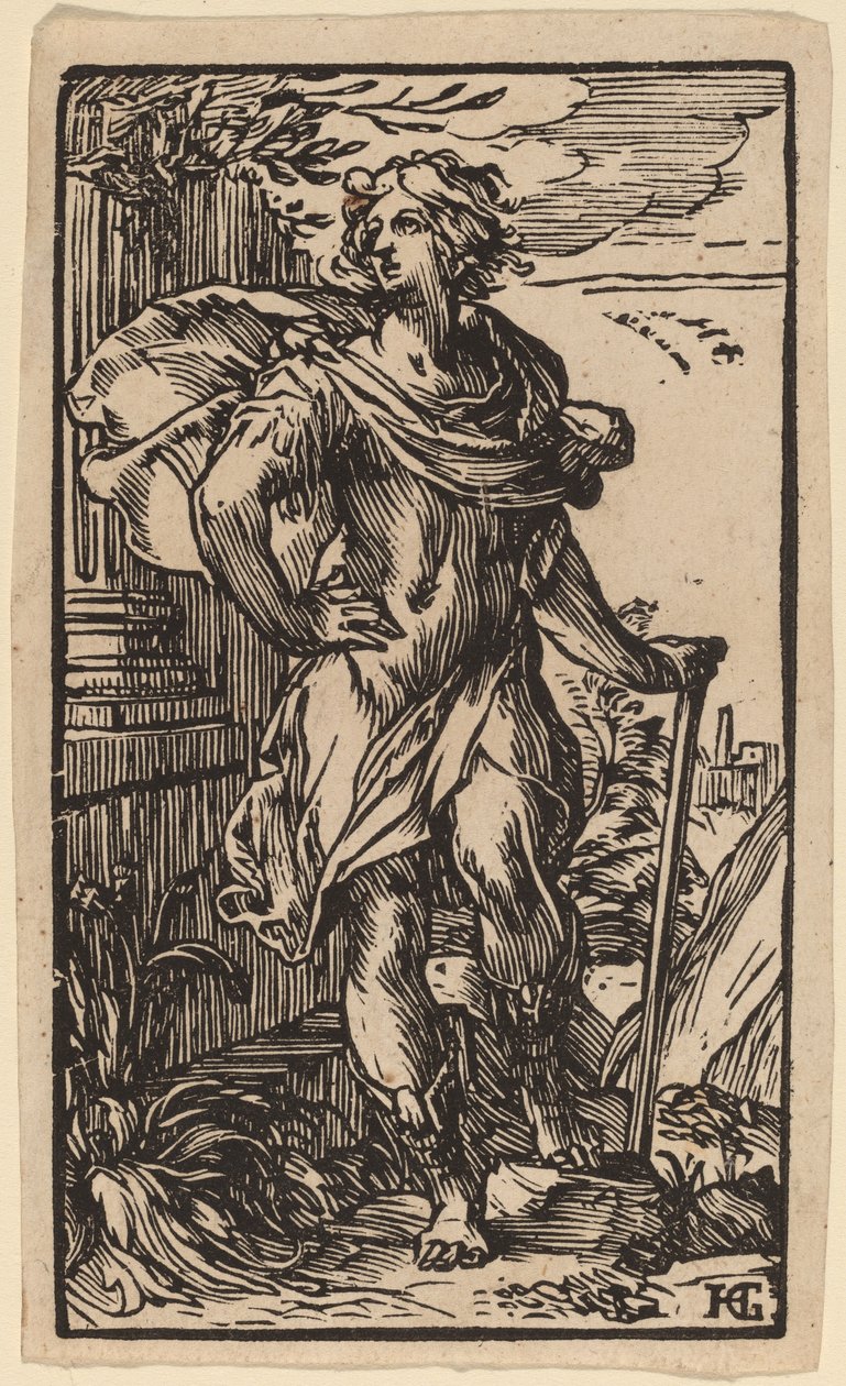 手持拐杖的站立青年 作者 亨德里克·古尔齐乌斯（Hendrik Goltzius）