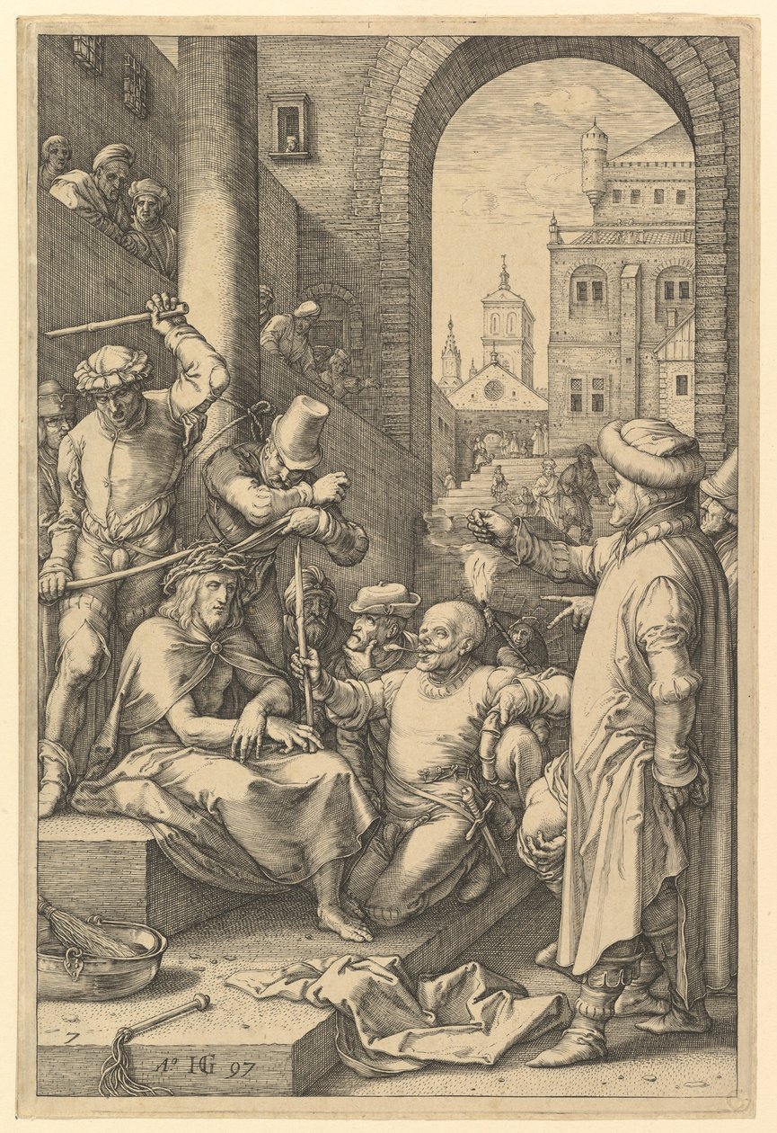 荆棘加冕，摘自基督受难记，1597年。 作者 亨德里克·古尔齐乌斯（Hendrik Goltzius）