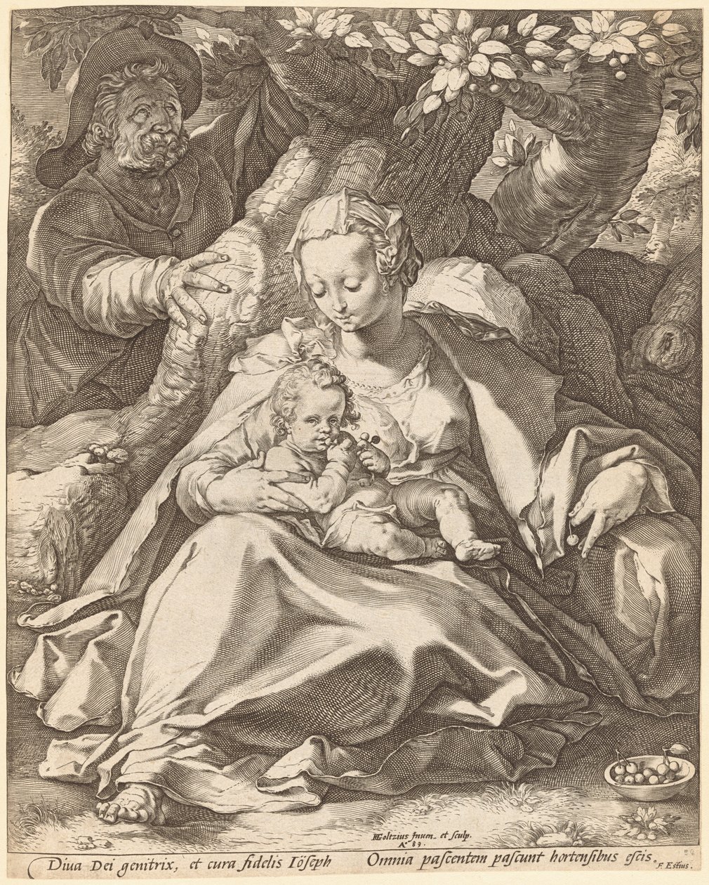 樱桃树下的圣家族 作者 亨德里克·古尔齐乌斯（Hendrik Goltzius）