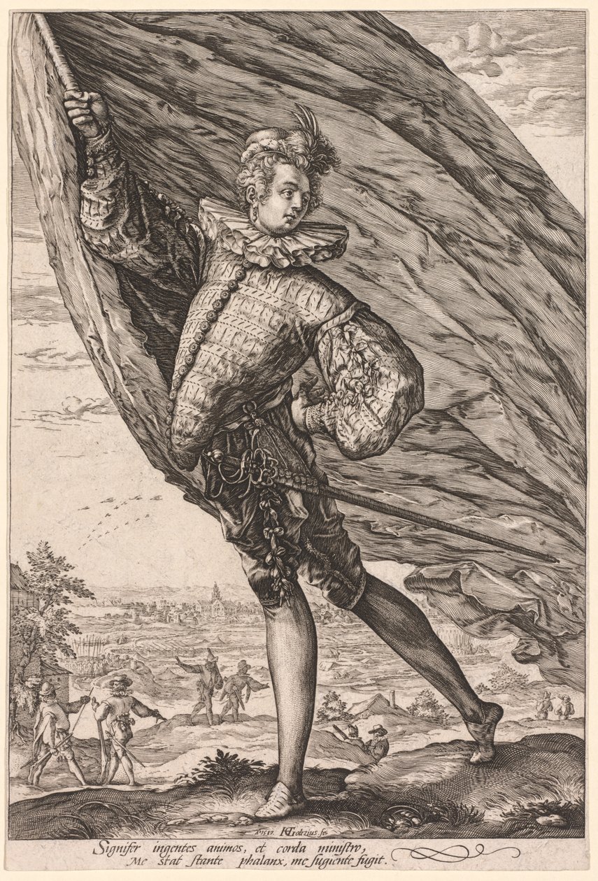 标准持票人，左转，1587年。 作者 亨德里克·古尔齐乌斯（Hendrik Goltzius）