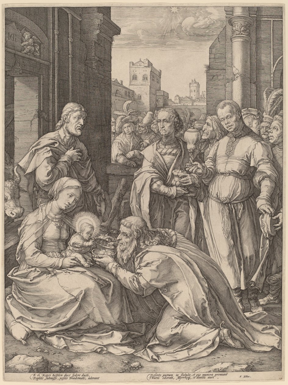麦琪的崇拜 作者 卢卡斯·范·莱登（Lucas van Leyden）风格的亨德里克·戈尔齐乌斯（Hendrik Goltzius）
