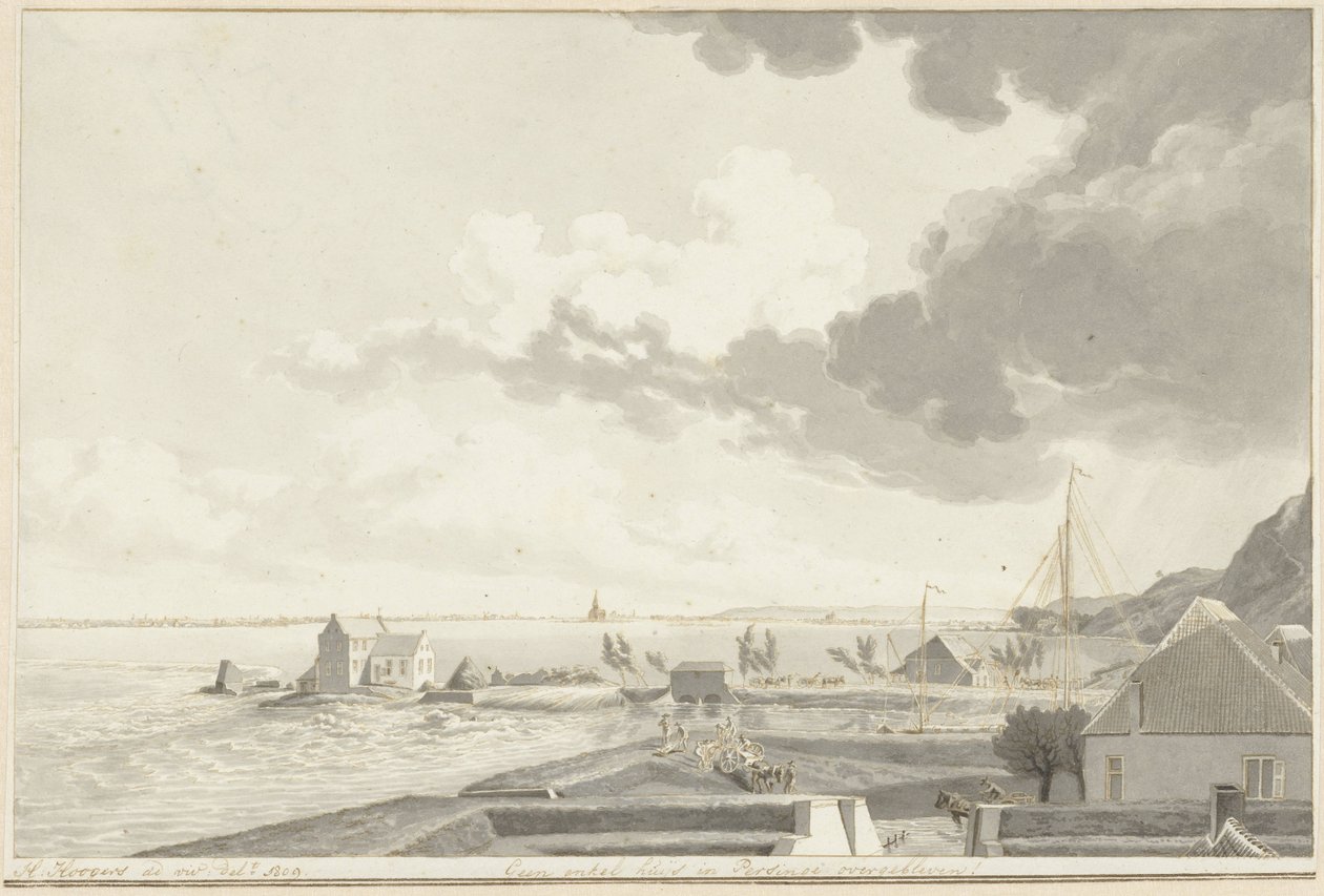 被洪水淹没的 Ooijpolder，远处是 Persingen，1809 年 作者 Hendrik Hoogers（艺术家签名）