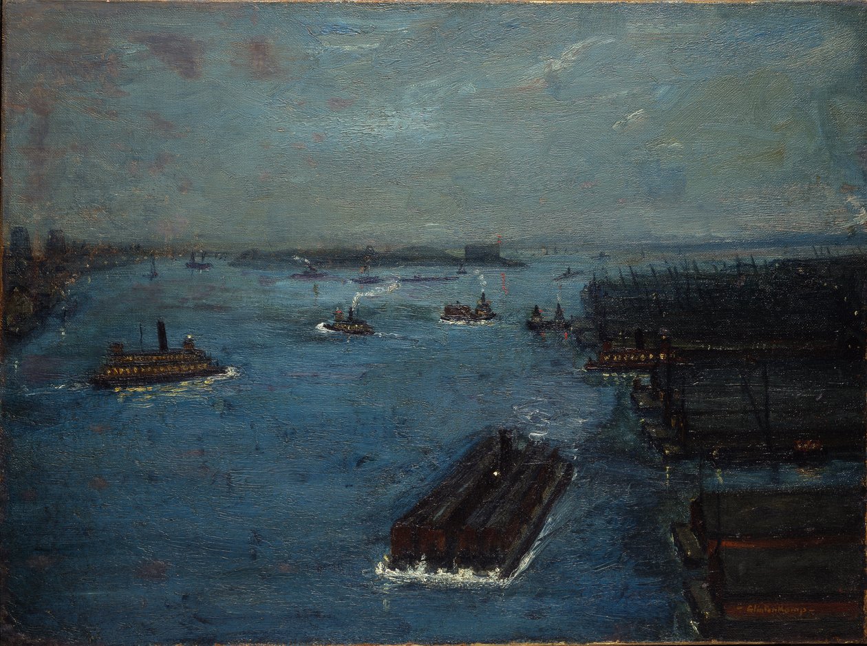 东河，傍晚，约 1908 年（布面油画） 作者 亨德里克·J·格林滕坎普
