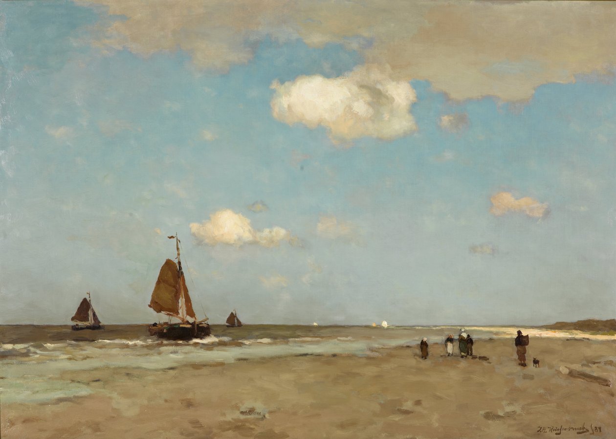海滩场景，1887年 作者 亨德里克·约翰内斯·魏森布鲁赫