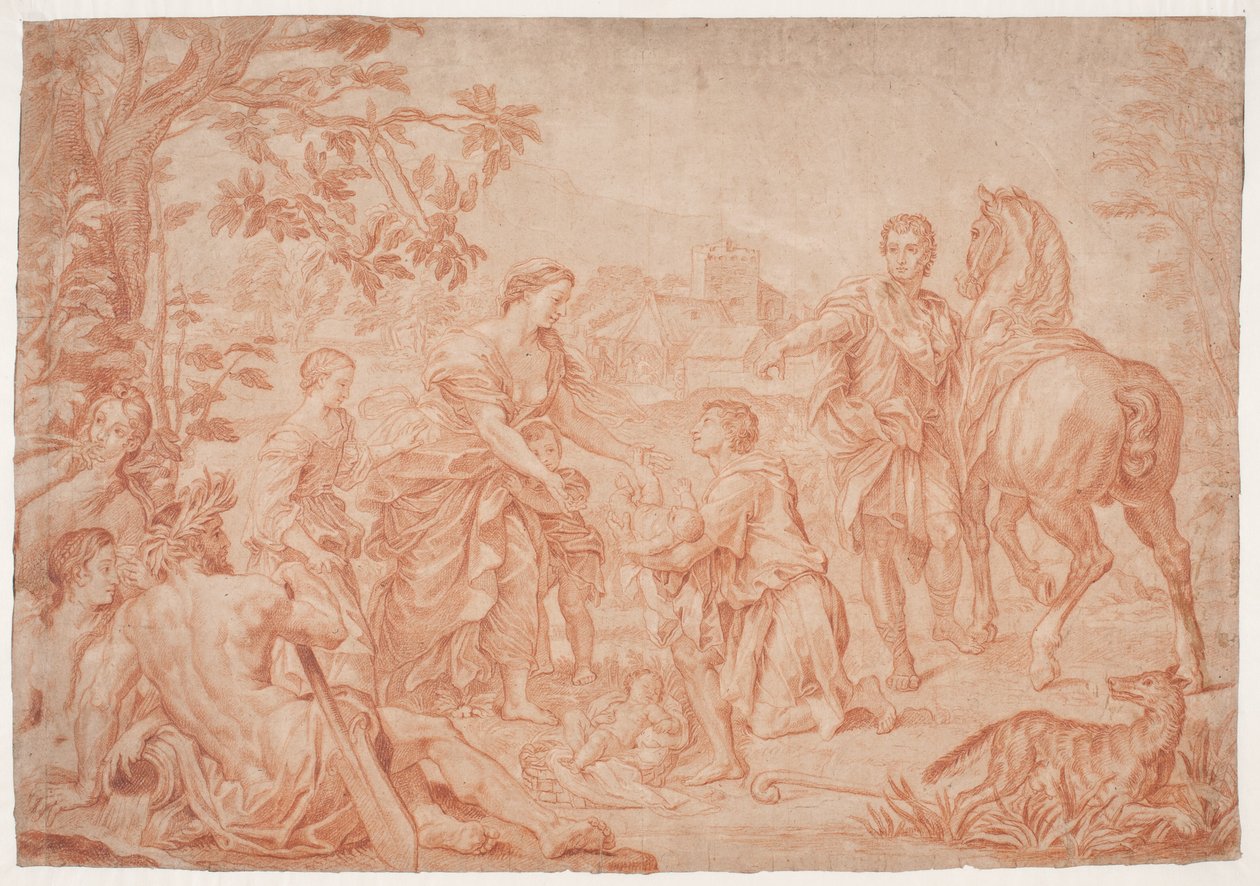 罗穆卢斯和雷穆斯。(李维书 I，4）。根据 Carlo Maratti 在波茨坦 Sanssouci 的画作（1692 年为 Niccolo Maria Pallavicini 创作）进行的研究 作者 亨利克·克罗克