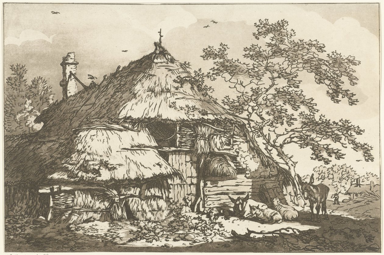 Boerderij met op het erf een koe, twee schapen en een ezel
为学习风景画的人计算的十二种设计（丛书名） 作者 亨德里克·迈耶