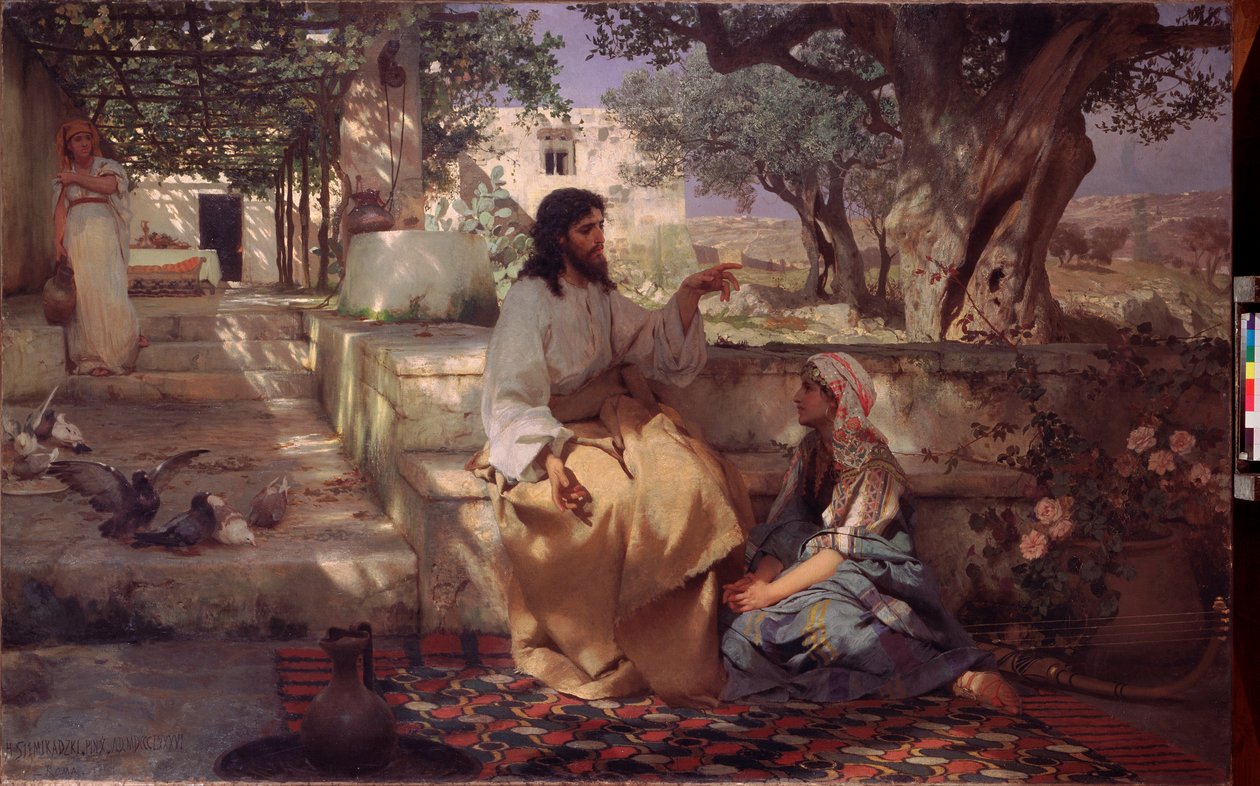 基督在马大和马利亚家中亨利克-西米拉兹基（Henryk Siemiradzki，1843-1902 年）的画作，布面油画 作者 亨里克·谢米拉兹基