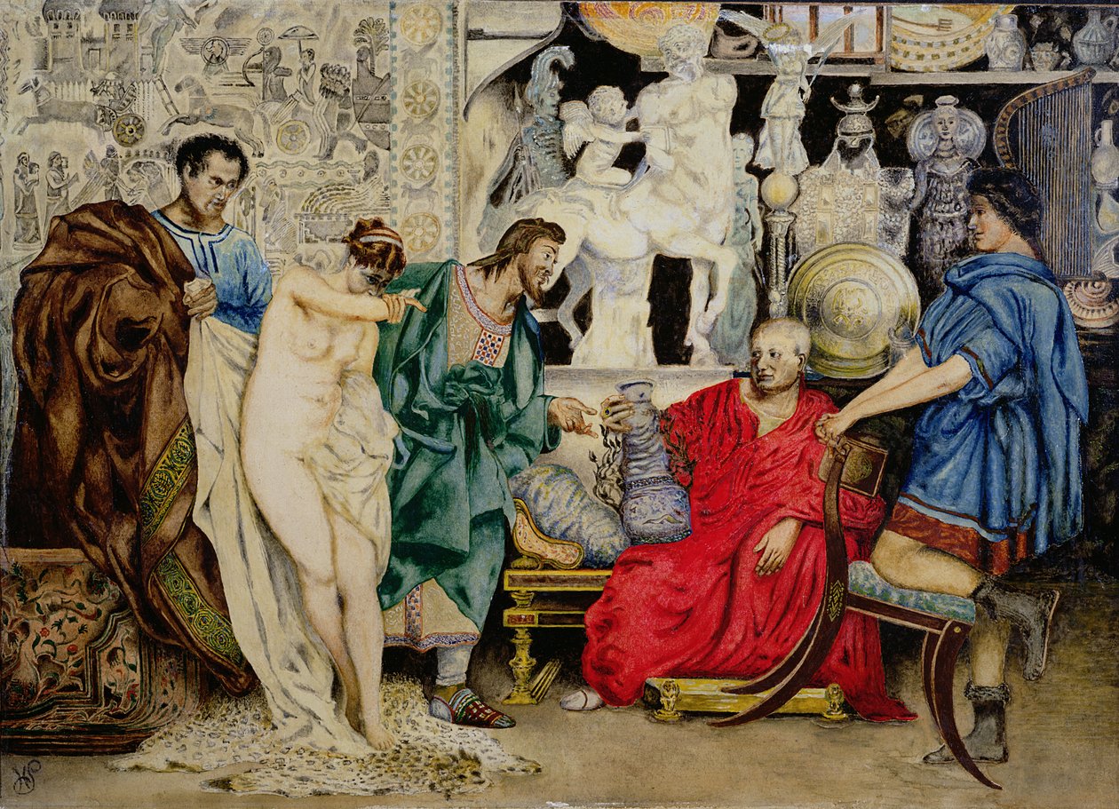 “女性奴隶或花瓶之间的选择”，摘自“ La Femme Esclave；”，1878年，维也纳出版 作者 亨里克·谢米拉兹基