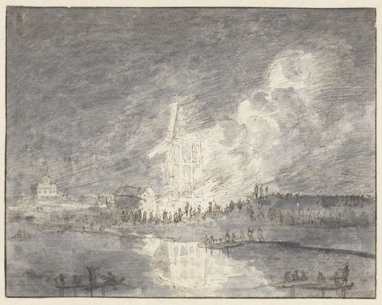 约 1710 年 Muiderdijk 河上磨坊的火灾 作者 亨德里克·斯皮尔曼
