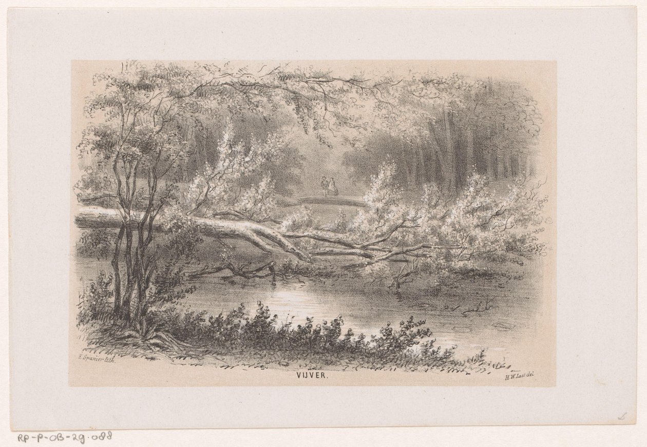1860 年 5 月 28 日暴风雨后倒塌的树木
池塘（标题在实物上）
十幅石版画素描相册，展示了 1860 年 5 月 28 日暴风雨在海牙博世、席凡宁根等地造成的破坏场景。( 作者 亨德里克·威廉姆斯最后