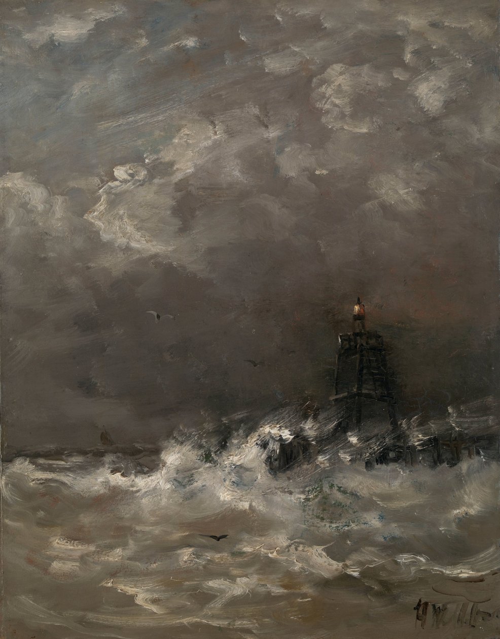 破浪中的灯塔 海浪中的灯塔 作者 Hendrik Willem Mesdag（艺术家签名）