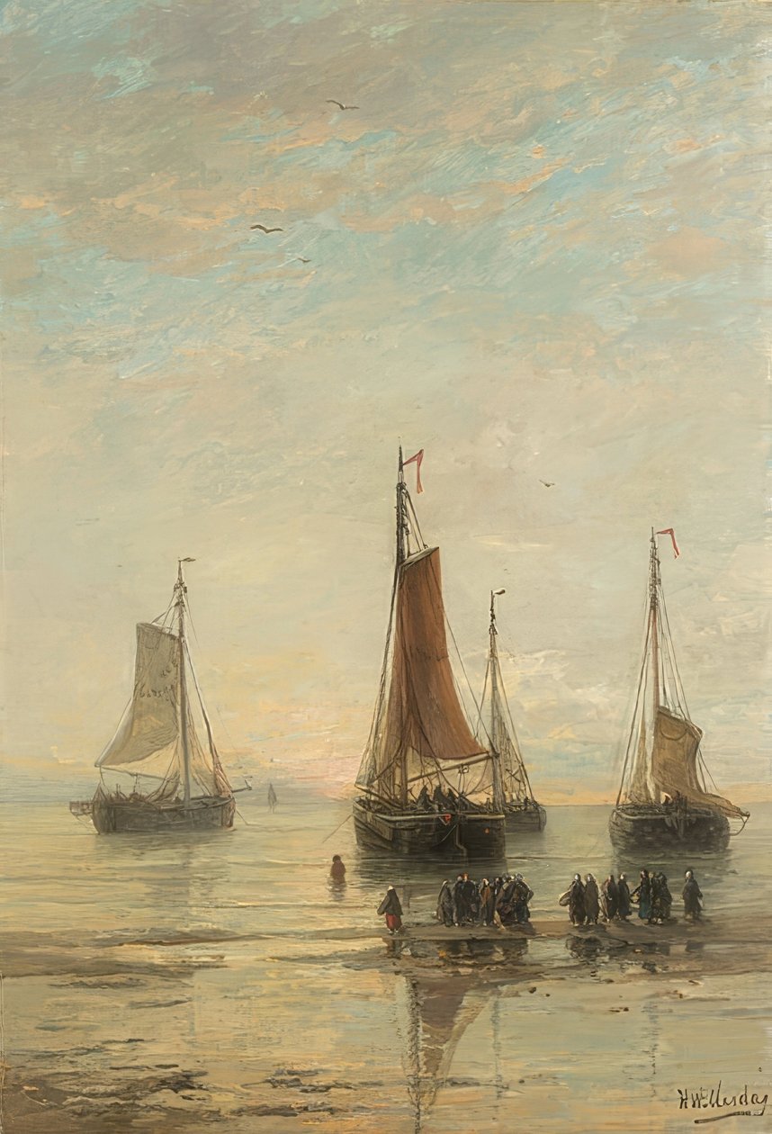 在席凡宁根（Scheveningen）锚点航行。 1860-89 作者 亨德里克·威廉·梅斯达格