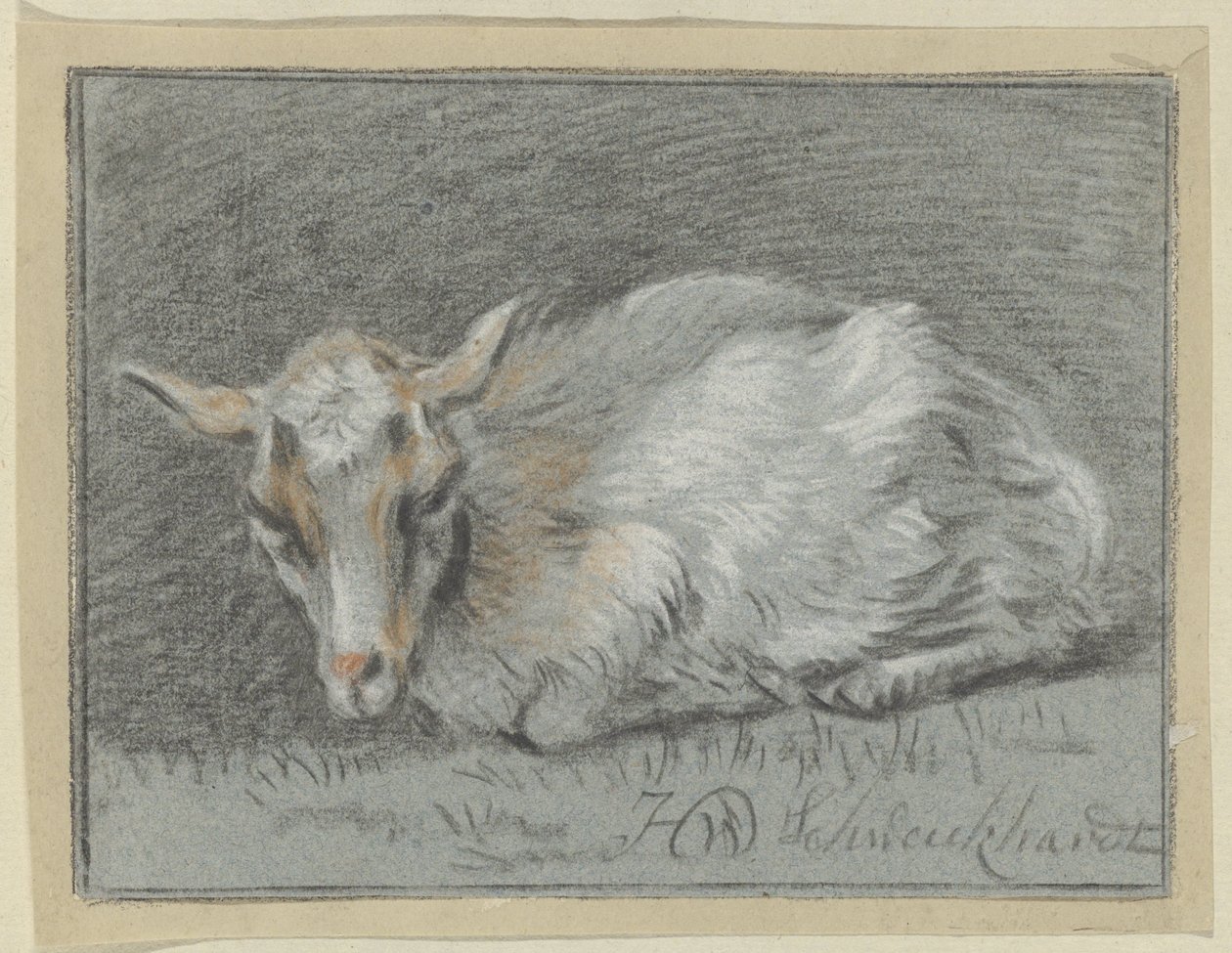 躺着的山羊 作者 Hendrik Willem Schweickhardt（艺术家签名）