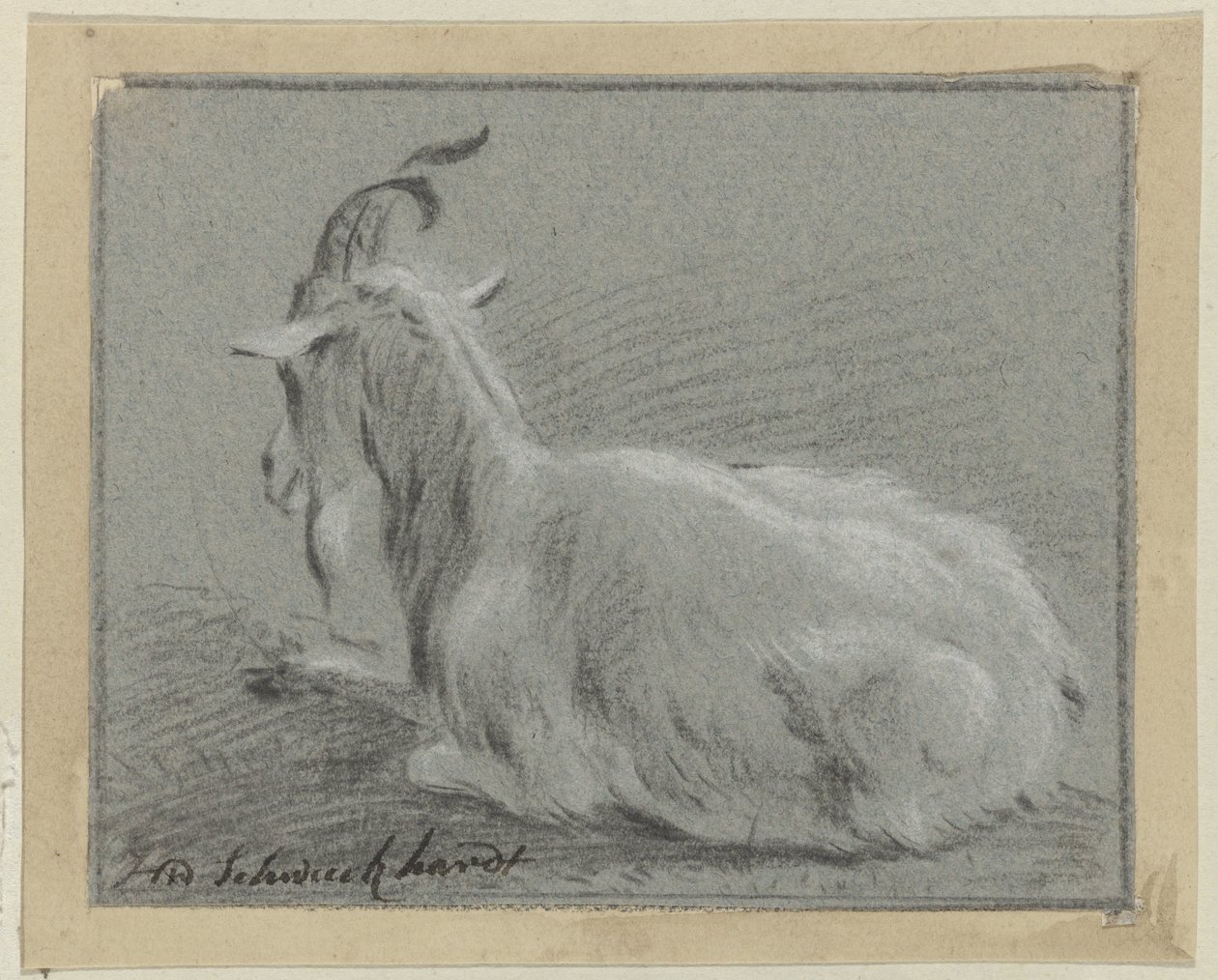 躺着的山羊 作者 Hendrik Willem Schweickhardt（艺术家签名）