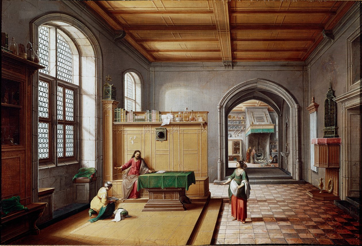 耶稣在 Marthe et Marie de Bethanie 绘画 Hendrik van Steenwyck the Jeune (c. 1580- c. 1642) (von Steenwick) (Steenwijk) 作者 亨德里克·范（c.1580-1649）Steenwyk