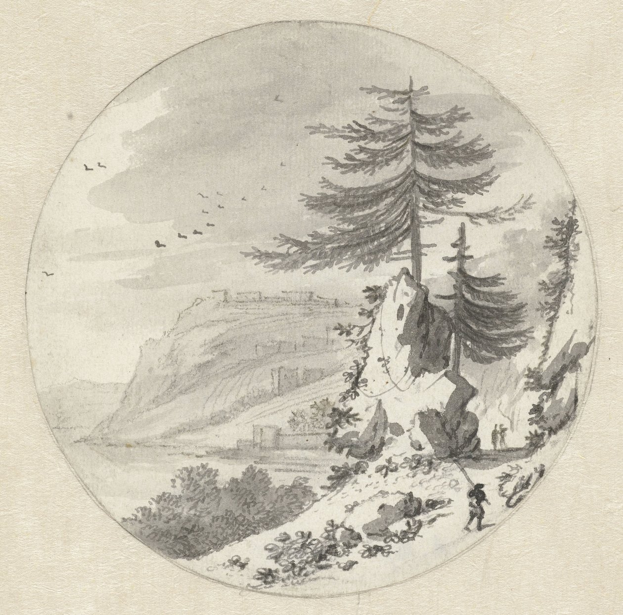 有一棵大杉树的山区海岸景观 作者 亨德里克·范德斯特拉顿