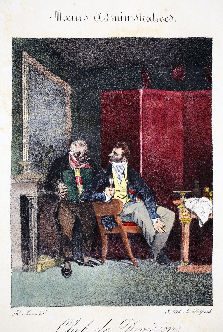 亨利·莫尼尔（Henri Monnier）绘制的“管理更多，自然之后”的插图部门负责人，由Delpech，酒吧进行平版印刷。巴黎，c.1828（手工彩色光刻） 作者 亨利·邦纳维特·蒙尼尔