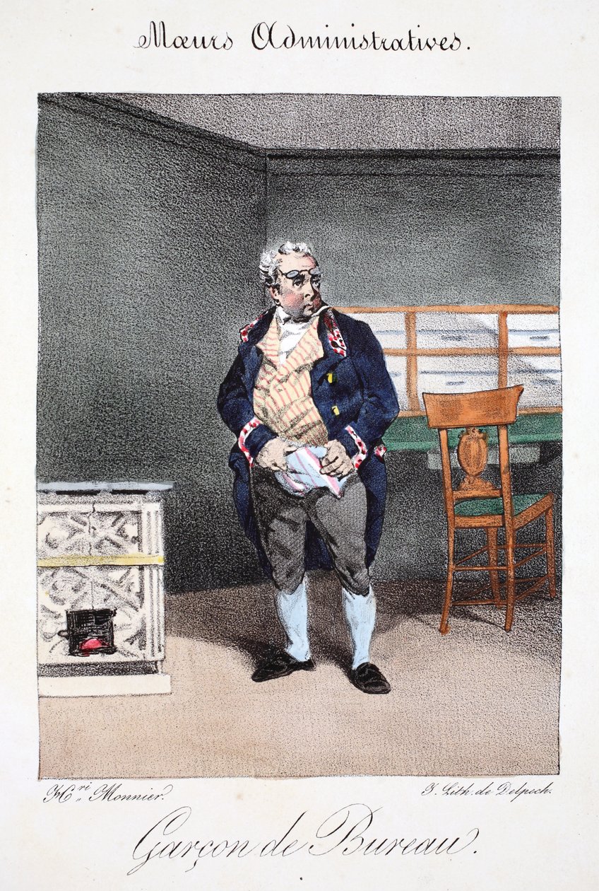 办公室男孩，插图来自&39;行政更多，由自然绘制&39;由Henri Monnier，由Delpech，酒吧平版印刷。巴黎，c.1828（手工彩色光刻） 作者 亨利·邦纳维特·蒙尼尔