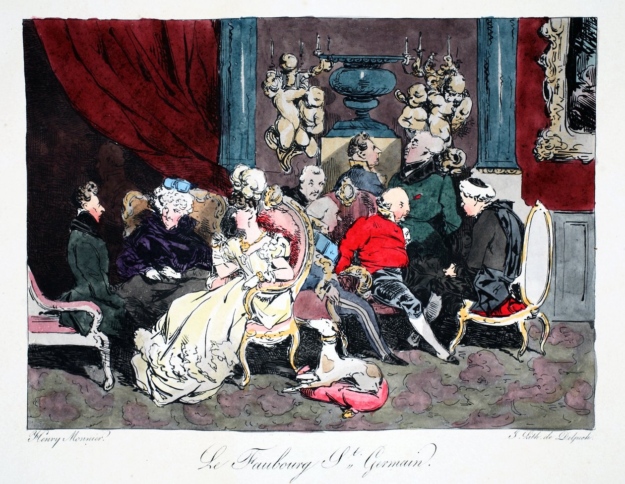 Le Faubourg St. Germain，来自Henri Monnier的&39;Six Quartiers de Paris&39;的插图，由FS Delpech，酒吧进行平版印刷。巴黎，c.1828（手工彩色光刻） 作者 亨利·邦纳维特·蒙尼尔