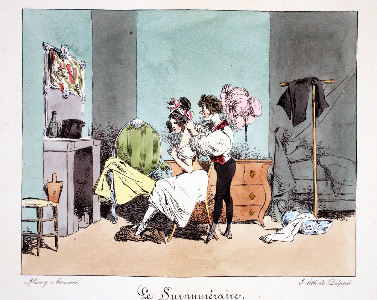 Le Surnumeraire，c.1828（手工彩色光刻） 作者 亨利·邦纳维特·蒙尼尔