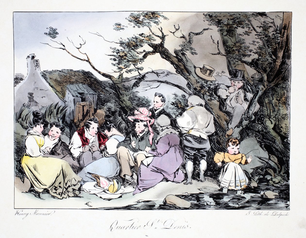 Quartier St. Denis，Henri Monnier的&39;Six Quartiers de Paris&39;插图，由FS Delpech，酒吧进行平版印刷。巴黎，c.1828（手工彩色光刻） 作者 亨利·邦纳维特·蒙尼尔