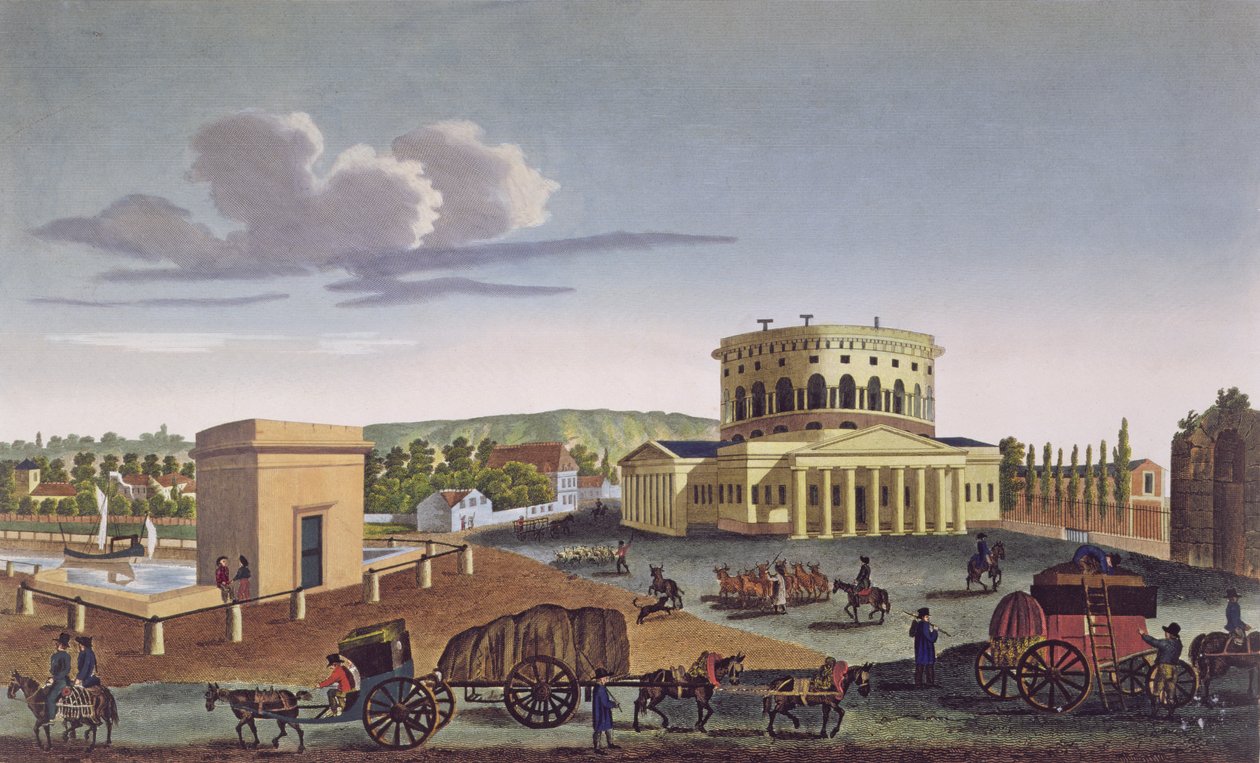 Villette的Barriere，电话：1815-20（彩色版画） 作者 亨利·库沃西耶·沃辛（Henri Courvoisier-Voisin）