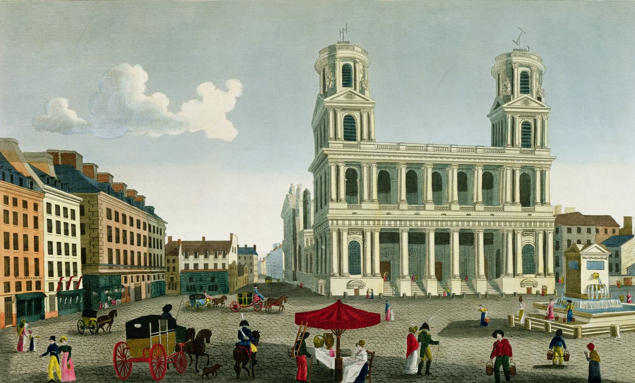 Saint-Sulpice教堂的视图，由Anne Rosalie Filleul（nee Bouquet）刻（1752-94） 作者 亨利·库沃西耶·沃辛（Henri Courvoisier-Voisin）