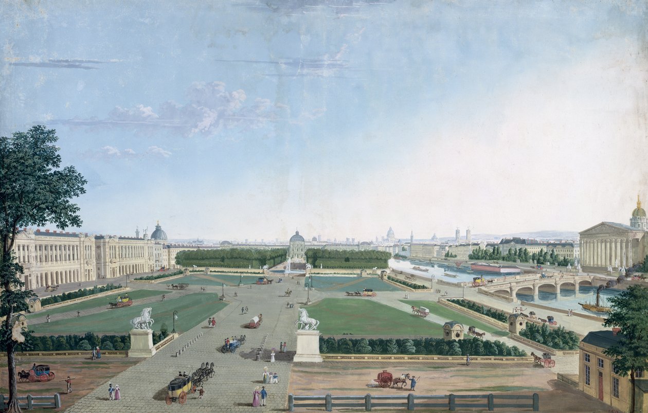 查看路易十五和杜乐丽花园，1815-30 作者 亨利·库沃西耶·沃辛（Henri Courvoisier-Voisin）