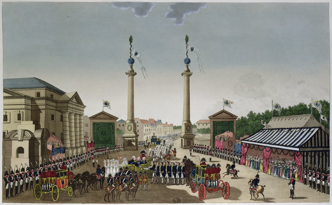 1814年5月3日，在巴黎圣路易斯国王路易十八（1755-1824）的国王路易十八（1855-1824），18.15-20（彩色版画） 作者 亨利·库沃西耶·沃辛（Henri Courvoisier-Voisin）