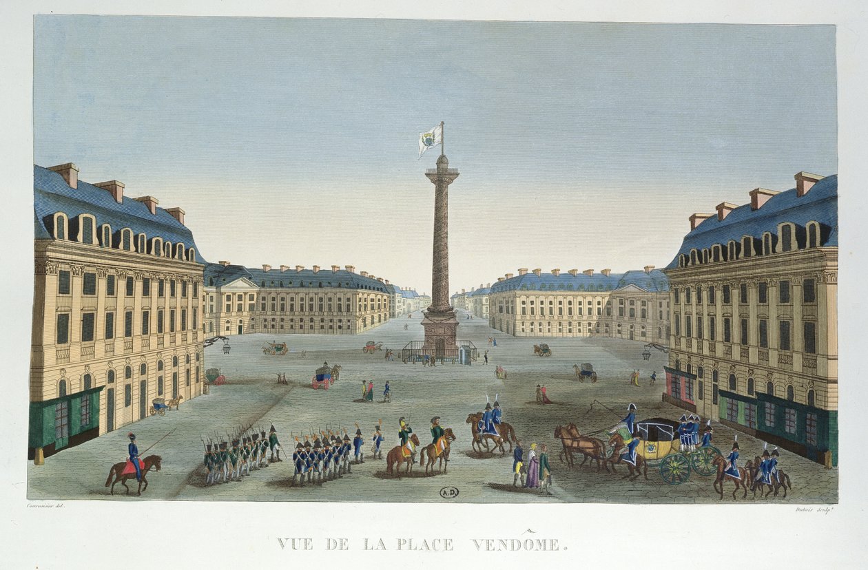 旺多姆广场，电话：1815-20（彩色版画） 作者 亨利·库沃西耶·沃辛（Henri Courvoisier-Voisin）