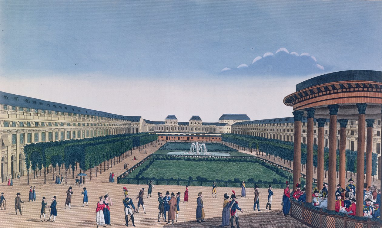 皇家宫殿的景观，从圆形大厅看，由Eugene Aubert雕刻，1820年 作者 亨利·库沃西耶·沃辛（Henri Courvoisier-Voisin）