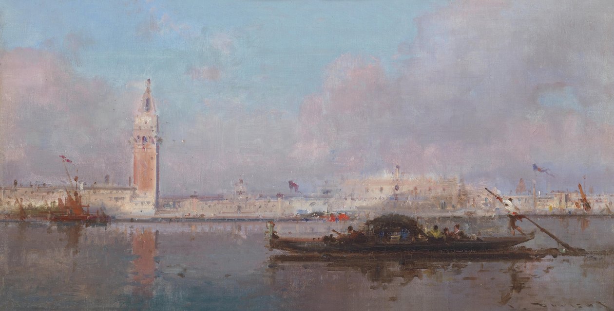 在Giorgio Maggiore威尼斯前面的吊船 作者 亨利·杜维约